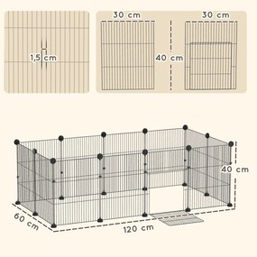 Gaiola Metálica para Animais de 12 Painéis DIY Tapete Impermeável (OUTROS ACESSORIOS NÃO INCLUIDOS) para Porquinhos-da-Índia Ouriços 120x60x40 cm Pret