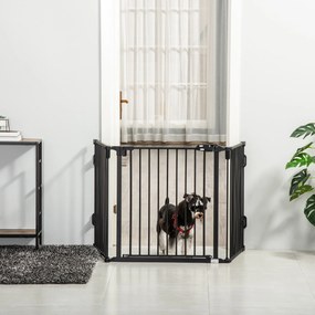Barreira de Segurança para Cães Dobrável Barreira de Proteção para Lareira 202,5 cm com Porta para Escada Corredor Preto