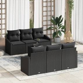 Conjunto de Sofá de Jardim com Almofadas Preto Ratan
