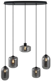 Candeeiro suspenso moderno preto com vidro fumado 5-luzes - Sheena Moderno