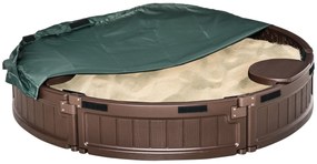 Outsunny Caixa de Areia para Crianças Redonda com Cobertura e Assentos Caixa de Areia para Crianças de Exterior Ø123x22,5 cm Marrom