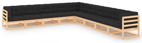 9 pcs conj. lounge jardim c/ almofadões antracite pinho maciço
