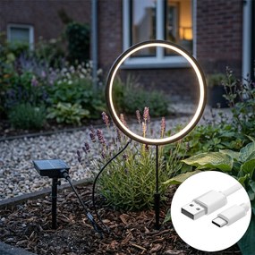 Candeeiro de jardim preto 60 cm com LED recarregável e solar IP65 - Adalind