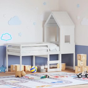 vidaXL Cama alta com telhado 90x200 cm pinho maciço branco