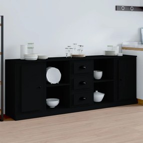 vidaXL Aparadores 3 pcs derivados de madeira preto