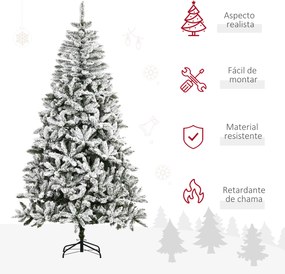 Árvore de Natal Artificial 255cm com Neve Ignífugo com 1300 Ramos Folhas de PVC Abertura Automática Base Dobrável e Suporte Metálico Decoração de Nata