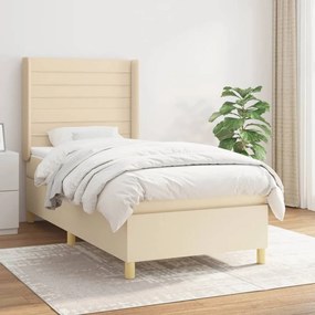 vidaXL Cama com molas/colchão 100x200 cm tecido cor creme