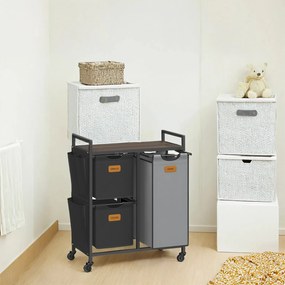 Cesto para roupa suja com 3 compartimentos dois cestos de 25 L e um de 50 L castanho + preto + cinzento
