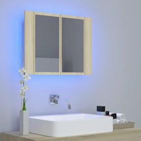 Armário espelhado casa de banho LED acrílico carvalho sonoma