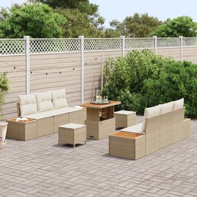 Conjunto de Sofá de Jardim vidaXL de 9 Peças com Almofadas Bege Vime d