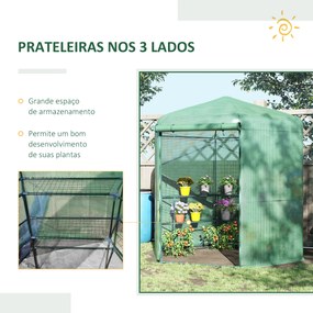Outsunny Estufa de Jardim Hexágono 194x194x215cm Estufa com 6 Prateleiras Porta Enrolável e Estrutura de Aço Galvanizado para Cultivos de Plantas Vasos de Flores Verde