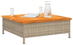 Mesa de jardim 70x70x25 cm vime e madeira de acácia maciça bege