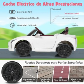 Carro elétrico para crianças Lexus com licença oficial com bateria 12V e controlo remoto 2.4G Luzes LED brilhantes e música Branco