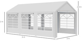 Pérgola para Jardim 6x3m Pérgola de Jardim com 4 Painéis Laterais 2 Portas Enroláveis e 6 Janelas Proteção UV para Exterior Eventos Casamentos Branco