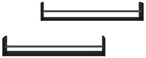Prateleiras de parede com barras 2 pcs 80x16x14 cm preto