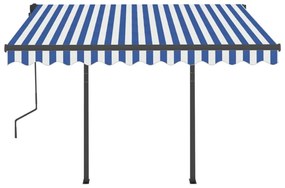 Toldo retrátil manual com postes 3,5x2,5 m azul e branco