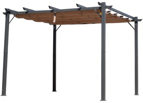 Pérgola de Jardim com Toldo de Poliéster Retrátil e Estrutura de Alumínio para Exterior Pátio 3x3 m Cinza e Castanho