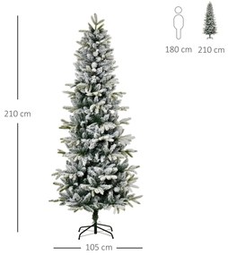 Árvore de Natal Ø105x210cm Neve Artificial com 784 Pontas de Ramos Ignífugos e Suporte de Aço Decoração de Natal para Interiores Verde e Branco