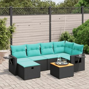 vidaXL 7 pcs conjunto de sofás p/ jardim c/ almofadões vime PE preto