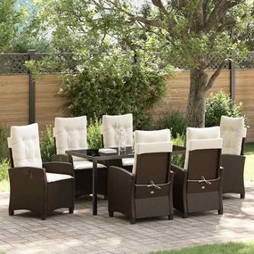 vidaXL Conjunto de Jantar de Jardim com 7 Peças e Almofadas – Rattan Poliéster Marrom.