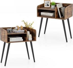 Conjunto de 2 mesas de cabeceira, Mesa de apoio modernas de meados do século de 2 níveis 50 x 32 x 58 cm Castanho