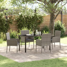 vidaXL Conjunto de Jantar de Jardim 5 Peças com Almofadas Cinza Vime PE