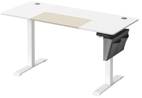 Mesa elétrica ajustável 60 x 140 x (72-120), tampo dividido, memória 4 alturas, base branco/bege