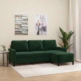 vidaXL Sofá de 3 lugares com apoio de pés 180 cm veludo verde-escuro