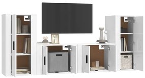 4 pcs conjunto móveis de TV madeira processada branco brilhante