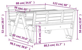 Mesa de piquenique para crianças pinho maciço castanho mel