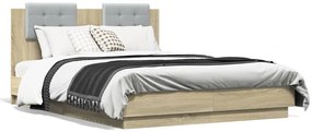 Estrutura cama c/ cabeceira/luzes LED 135x190cm carvalho sonoma