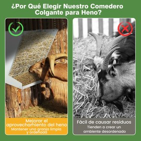 Comedouro de Feno para Animais, 71 x 32,5 x 68 cm, Com Bandeja para Cereais, Prata