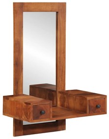 vidaXL Espelho de parede com gavetas 60x33x90 cm acácia madeira maciça
