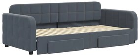 Sofá-cama c/ gavetão e gavetas 90x190 cm veludo cinzento-escuro