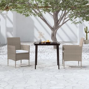 vidaXL 3 pcs conjunto de jantar para jardim c/ almofadões bege e preto