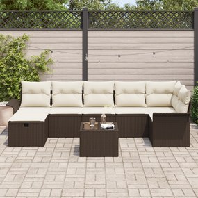 Conjunto de Sofás de Jardim de 8 Peças com Almofadas Castanho Rattan P