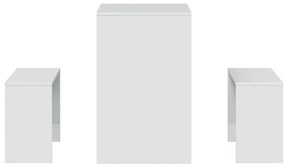 3 pcs conj. mesa jantar e banco deriv. madeira branco brilhante