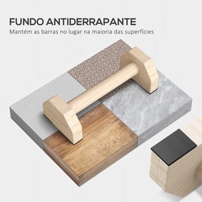 Barras Paralelas de Madeira para Calistenia Barras Paralelas com Tapete Antideslizante para Ginásio Casa 30x13x10 cm Natural