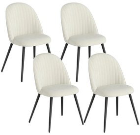 HOMCOM Conjunto de 4 Cadeiras de Sala de Jantar Modernas Cadeiras Estofadas em Veludo com Encosto Alto e Pés de Aço para Sala de Estar 50x52x83 cm Creme