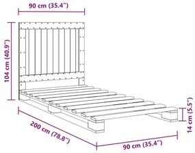 Estrutura de cama com cabeceira 90x200 cm pinho maciço cinzento