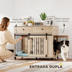 Gaiola para Cães Médios e Grandes Mesa de Apoio Moderna com 2 Gavetas 2 Portas e Fecho 100x56x81 cm Carvalho