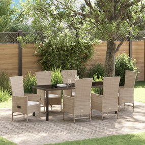 vidaXL Conjunto de Jantar de Jardim com Almofadas - Rattan de Poliéster Bege