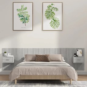 Cabeceira cama + armários madeira processada sonoma cinzento