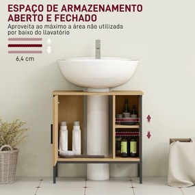 Móvel para Lavatório (NÃO  INCLUIDO) Pousar Móvel de Casa de Banho com Porta e Prateleira Ajustável para Lavatório com Pedestal 60x30x59,5 cm Madeira