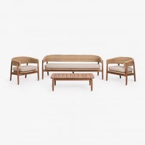 Conjunto De Jardim Com Sofá De 3 Lugares, 2 Poltronas E Mesa De Centro Em Madeira De Acácia Ribeira Castanho Acácia - Sklum
