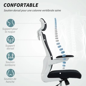 Cadeira de escritório ergonómica, cadeira de escritório, braços rebatíveis, apoio lombar, apoio para a cabeça, 60 x 63 x 120 cm, preta