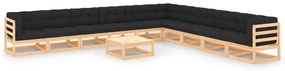 11 pcs conjunto lounge de jardim c/ almofadões pinho maciço