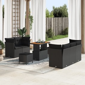 Conjunto de Sofá de Jardim 8 Peças vidaXL com Almofadas Vime Preto Acá