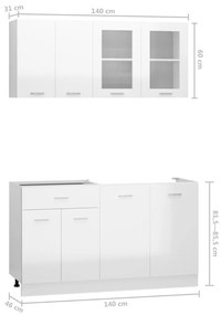 4 pcs conj. armários de cozinha contraplacado branco brilhante