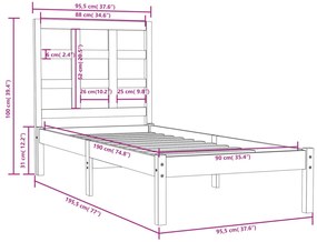 Estrutura de cama solteiro 90x190 cm madeira maciça branco